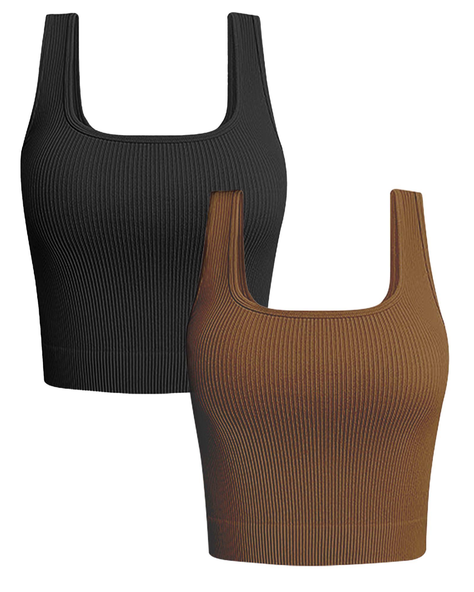 FITOP Women's 2 Piece Square Neck Tank Tops Ribbed Seamless Workout Exercise Shirts Summer Basic Camis