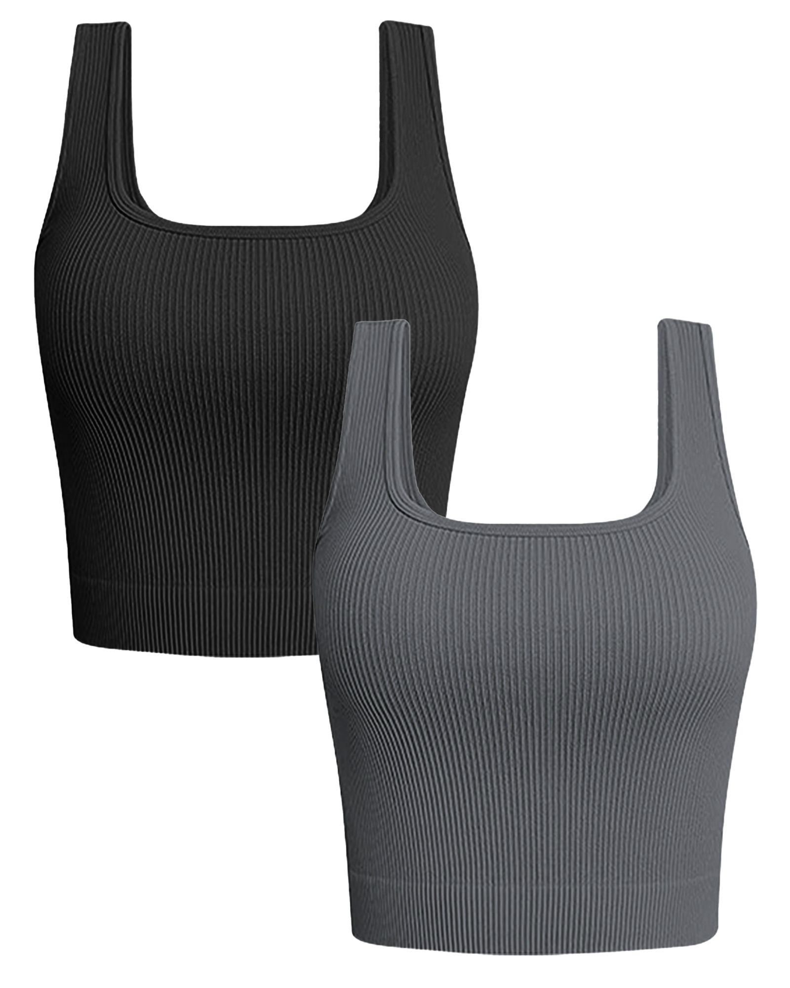 FITOP Women's 2 Piece Square Neck Tank Tops Ribbed Seamless Workout Exercise Shirts Summer Basic Camis