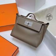 KELLY 2424 MAURICE & SWIFT CK18 ETOUPE GREY SILVER HARDWARE PHW 29CM FULL HANDMADE