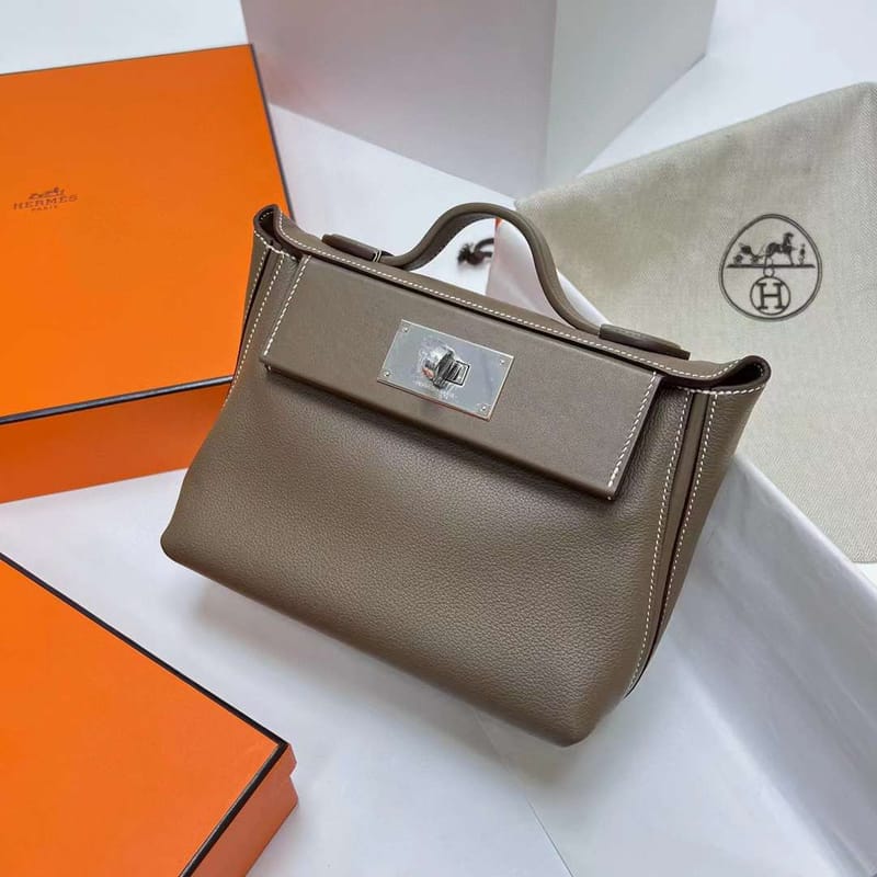 KELLY 2424 MAURICE & SWIFT CK18 ETOUPE GREY SILVER HARDWARE PHW 29CM FULL HANDMADE