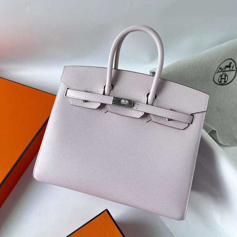 BIRKIN SELLIER EPSOM 09 LIGTHT PINK PURPLE SILVER HARDWARE PHW 25CM FULL HANDMADE