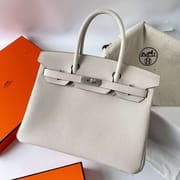 BIRKIN TOGO 8L ICE WHITE & U4 VELVET GREEN SILVER HARDWARE PHW 30CM FULL HANDMADE