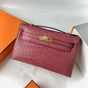 MINI KELLY POCHETTE MATTE ALLIGATOR ROSE PINK GOLD HARDWARE 22CM FULL HANDMADE GHW