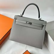 KELLY EPSOM 4Z GULL GREY SILVER HARDWARE 25CM FULL HANDMADE PHW