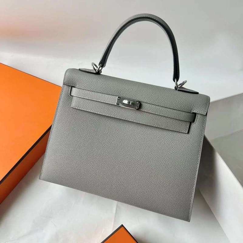 KELLY EPSOM 4Z GULL GREY SILVER HARDWARE 25CM FULL HANDMADE PHW