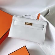 MINI KELLY POCHETTE EPSOM 01 PURE WHITE GOLD HARDWARE GHW 22CM FULL HANDMADE