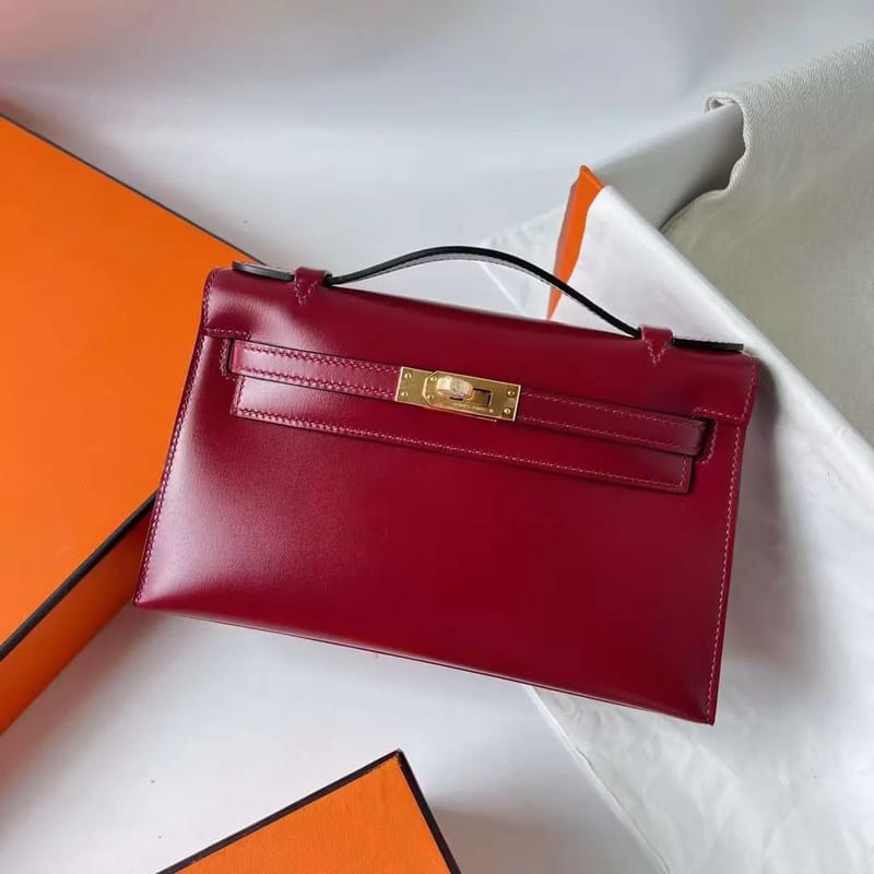 Kelly Pochette Box Ck55 Wine Red Gold Hardware Ghw 22cm Full Handmade