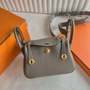 MINI LINDY 19CM M8 GRIS ASPHALTE CLEMENCE GOLD HARDWARE  FULL HANDMADE GHW