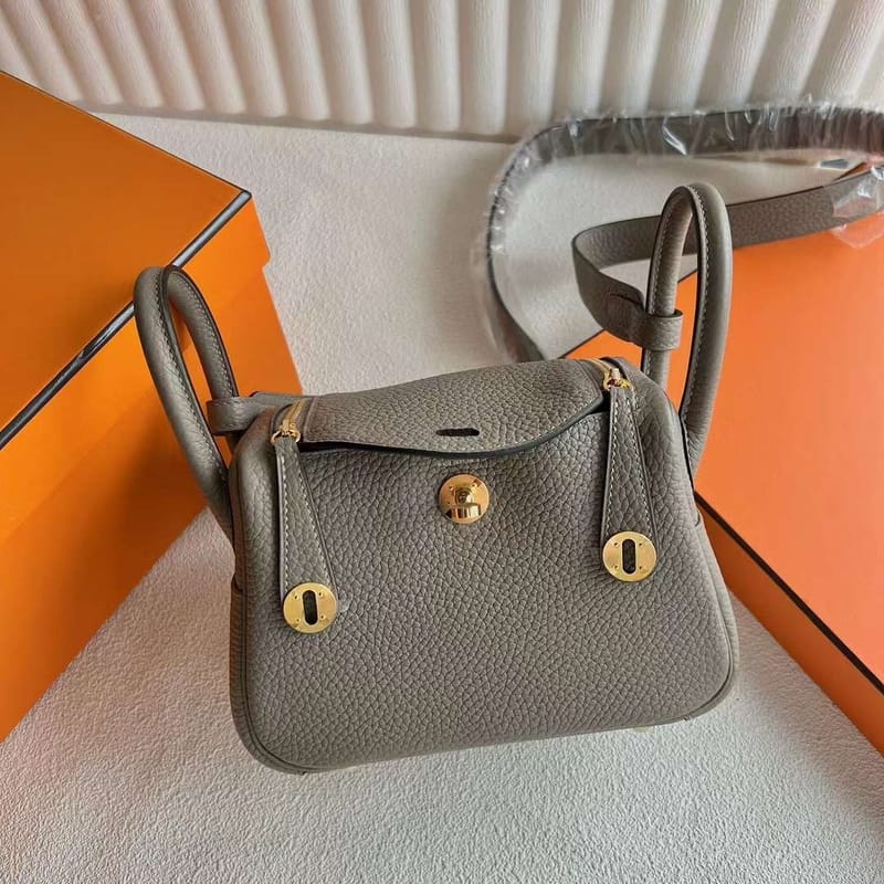 MINI LINDY 19CM M8 GRIS ASPHALTE CLEMENCE GOLD HARDWARE  FULL HANDMADE GHW