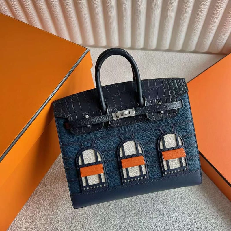 BIRKIN LIMITED EDITION LITTLE HOUSE BLUE SILVER HARDWARE 20CM FULL HANDMADE PHW