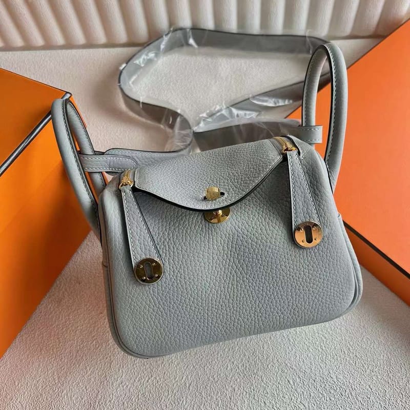Mini Lindy 20cm Clemence 8u Grayish Blue Gold Hardware Full Handmade Ghw