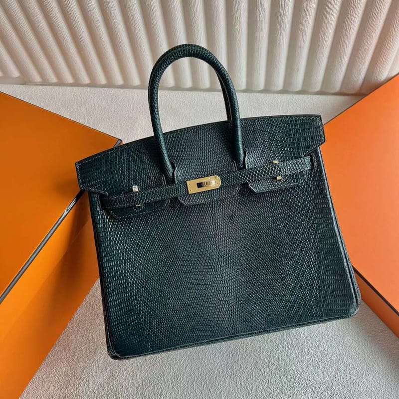 BIRKIN LIZARD 6O PINE GREEN GOLD HARDWARE 25CM FULL HANDMADE GHW