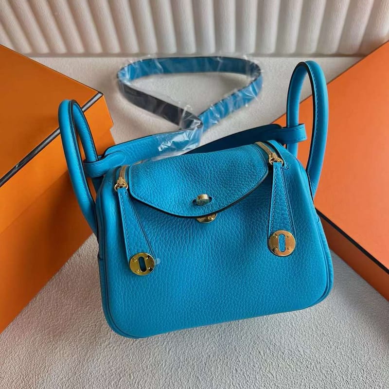 Mini Lindy 20cm Clemence 0f Bright Blue Gold Hardware Full Handmade Ghw