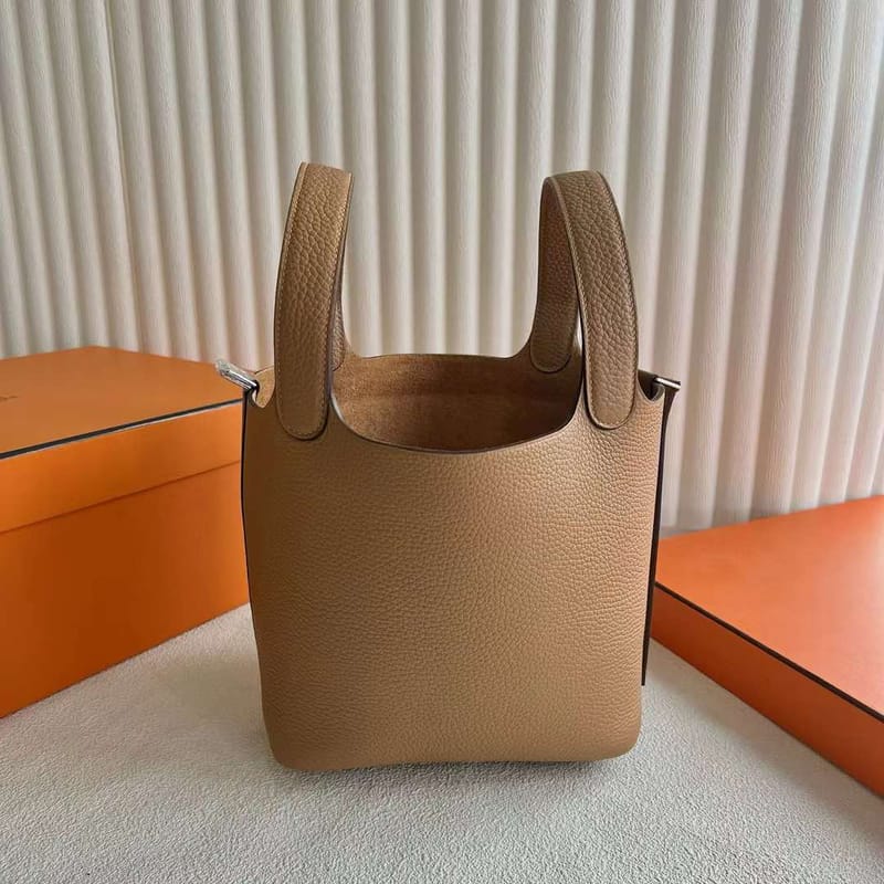 PICOTIN CLEMENCE 4B BISCUITS KHAKI SILVER HARDWARE 18CM FULL HANDMADE PHW