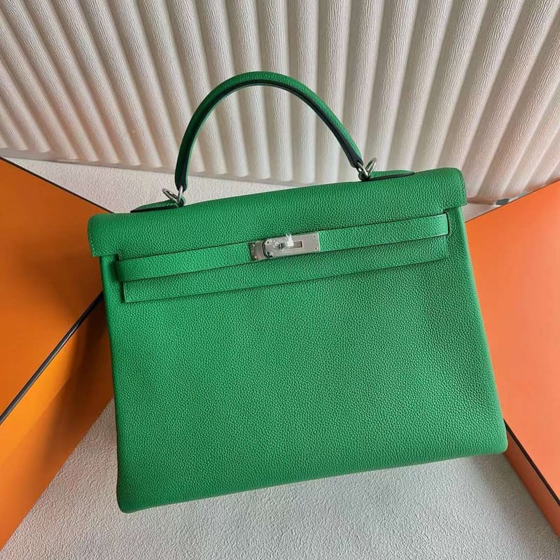 Kelly 35cm Togo K1 Bamboo Green Silver Hardware Full Handmade Phw