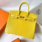 BIRKIN MATTE ALLIGATOR CROCODILE M9 CALENDULA YELLOW GOLD HARDWARE 25CM FULL HANDMADE GHW