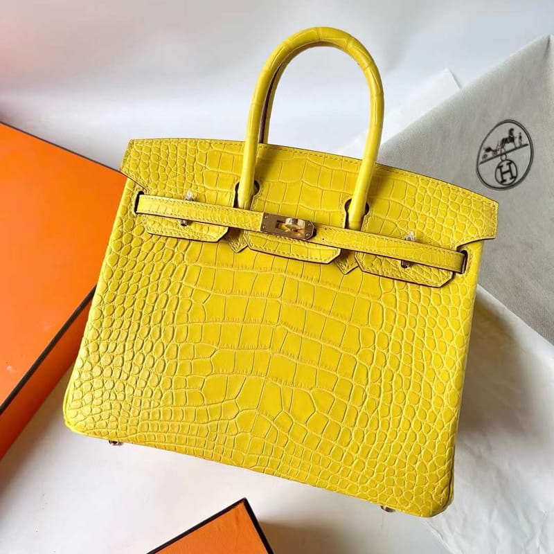 BIRKIN MATTE ALLIGATOR CROCODILE M9 CALENDULA YELLOW GOLD HARDWARE 25CM FULL HANDMADE GHW
