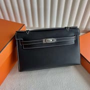 MINI KELLY POCHETTE SWIFT CK89 BLACK & 9R LEMON YELLOW SILVER HARDWARE 22CM FULL HANDMADE PHW