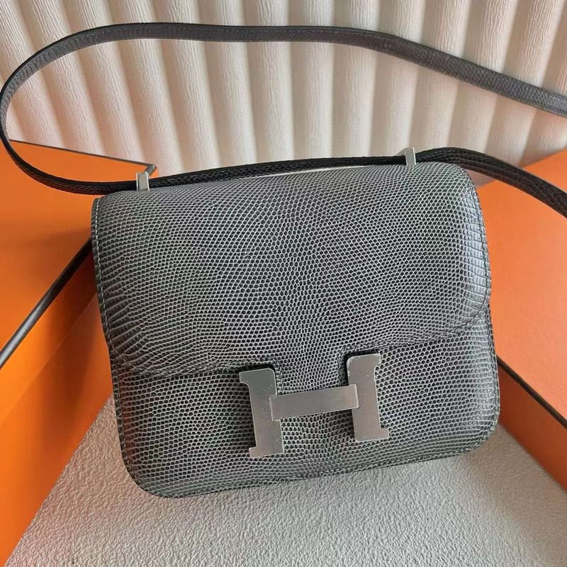 CONSTANCE LIZARD CK84 DEEP GREY SILVER HARDWARE 18CM FULL HANDMADE PHW