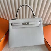 KELLY EPSOM M4 CREAM WHITE SILVER HARDWARE 25CM FULL HANDMADE PHW