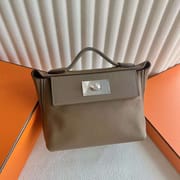 MINI KELLY 2424 EVERCOLOR & SWIFT D0 CHESTNUT BROWN & ETOUPE GREY SILVER HARDWARE 21CM FULL HANDMADE PHW